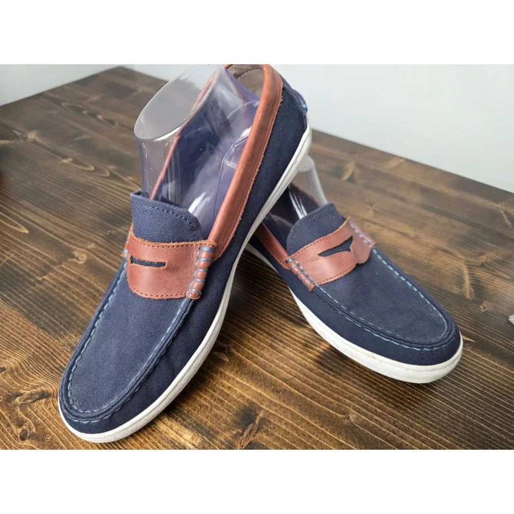 Cole Haan Nantucket‎ 2.0 Men's Shoes Size 10 M Navy Brown Canvas Slip On Loafers